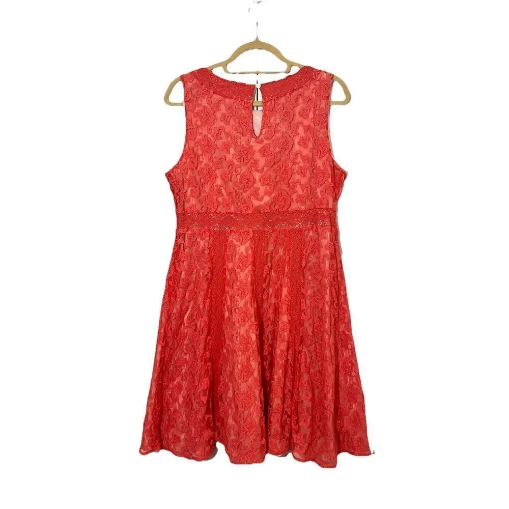Sundance Catalog Lace Dress Floral‎ Coral Pink Prarie Fit Flare Size 14